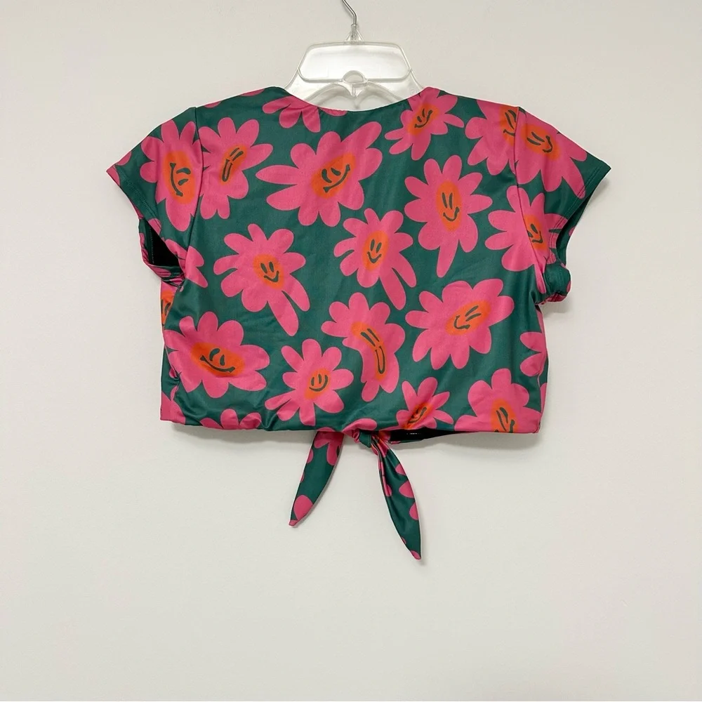 Lazy Oaf UK Brand Warped Flower Face Bikini Top Lazy Swim Wrap Top Women's 8 USA - Picture 2 of 11